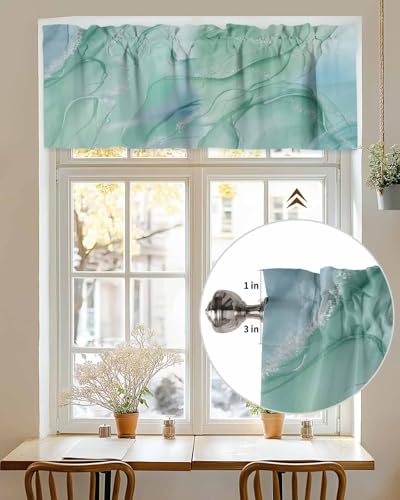 Abstract Marble Window Valance Teal Gradient Agate Short Curtain 54x18in