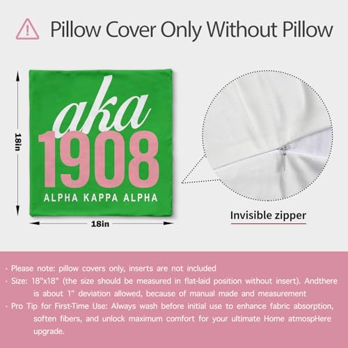 AKA 1908 Sorority Sister Throw Pillow Covers - Set of 2, Pink & Green