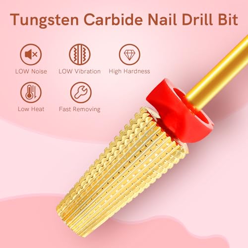 SQULIGT 5-in-1 Tungsten Carbide Nail Drill Bit - Fine Golden Tapered Efile Bit