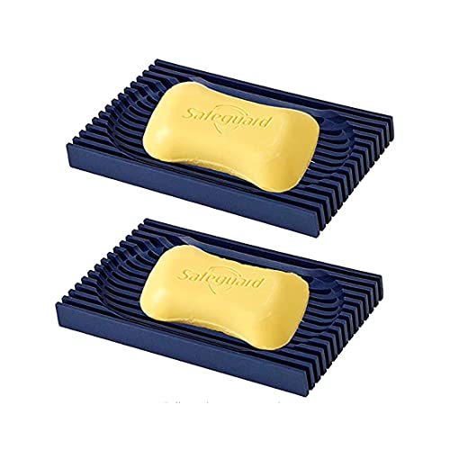 Silicone Shower Soap Dish with Drain - Flexible & Durable (2PCS, Navy)