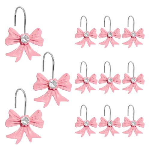 Pink Bow Knot Shower Curtain Hooks - 12PCS Decorative Rust-Resistant
