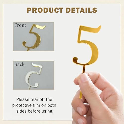 Gold Number 5 Cake Topper - Elegant Mirror Acrylic for 5th Birthday