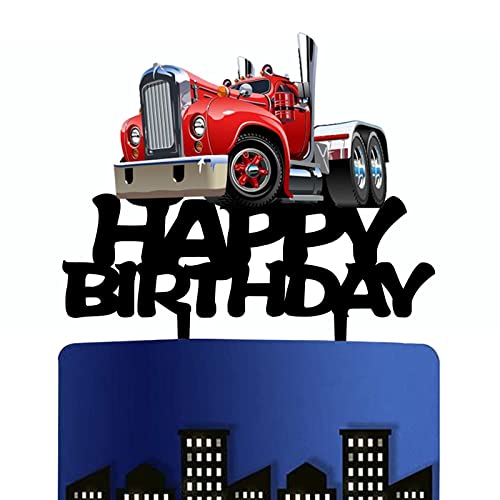 Heavy Truck Cake Topper - Black Acrylic Birthday Decoration