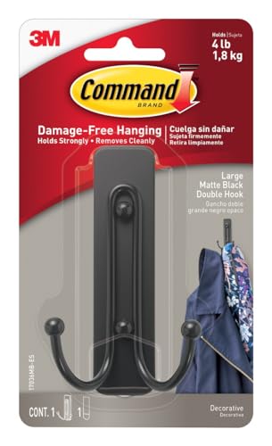 Command Large Adhesive Wall Hook - Matte Black, Damage-Free Hanging, 4 lb Capacity