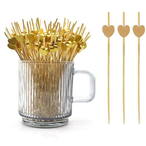 120-Pack Golden Heart Bamboo Cocktail Picks, 5.9-inch Decorative Skewers