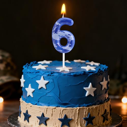 Camo Number 6 Birthday Candle - Camouflage Cake Topper for Boys