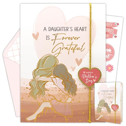 Gold Glitter Foil 5x7 Mother's Day Card from Daughter with Charm
