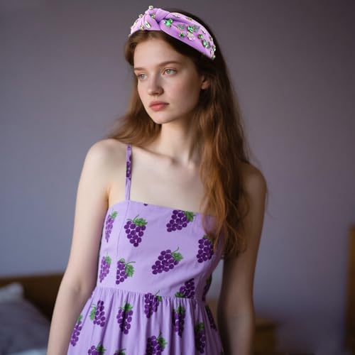 Hapdoo Purple Grape Rhinestone Knotted Headband for Women and Girls