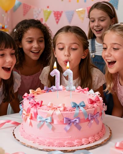 Pink & White Bow Birthday Candles for Girls, Number 11 Cake Toppers