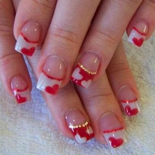 Valentine's Day Short Press On Nails Red White Heart French Fake Nails