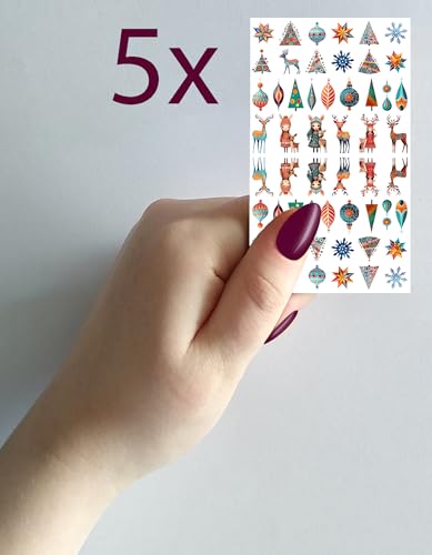 Flonz Vintage Christmas Deer Nail Stickers Decals 5 Sheets