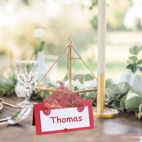50 PCS Red Laser Cut Wedding Place Cards Tented Name Seating Cards