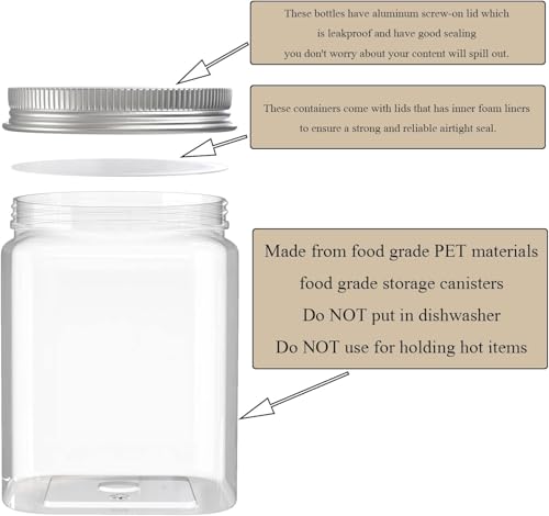 24 Oz Clear Plastic Jars - 2 Pack Refillable Food Storage Containers