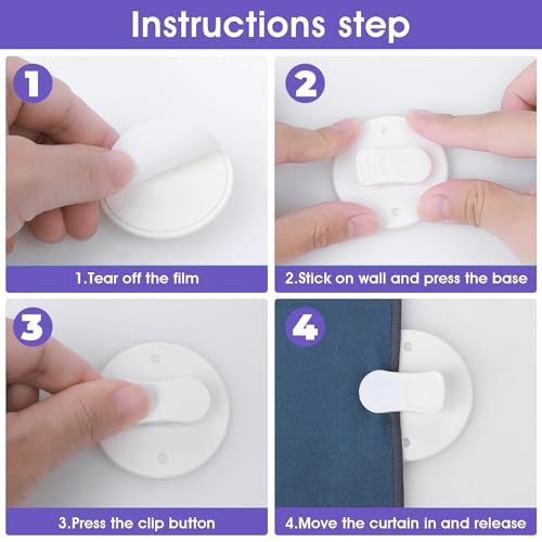 Aphumedc Self-Adhesive Shower Curtain Clips - 4 Pack Windproof Splash Guard