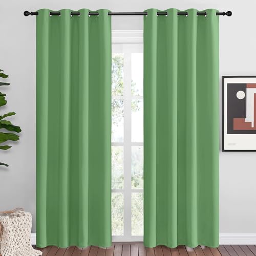 NICETOWN Forest Green Blackout Curtains 86 Inch Length, 2 Panels, 55" Wide, Thermal Insulated Drapes for Large Windows