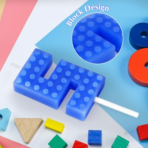 Blue Number 5 Birthday Candle - Building Block Cake Topper