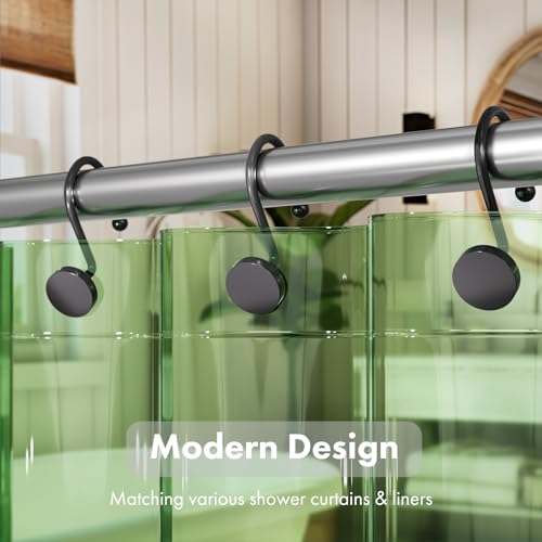 AmazerBath Modern Black Shower Curtain Hooks - Heavy Duty, Rust Proof, 12 Pcs