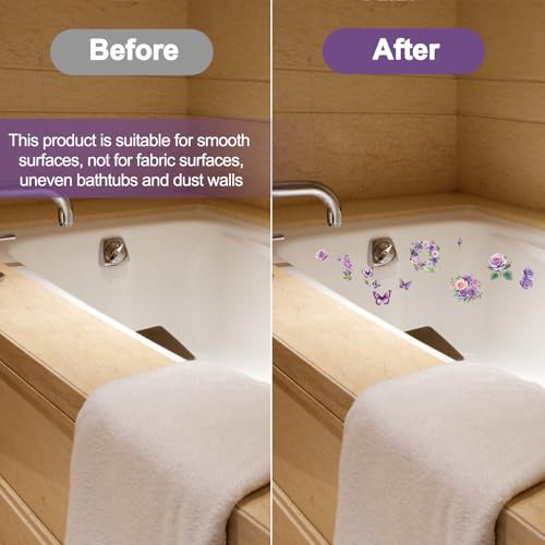 MOROBOR Anti-Slip Bathtub Stickers - 6PCS Purple Butterfly Decals