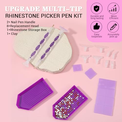 Dual-Ended Rhinestone Pickup Tool Set with Nibs and Storage Box