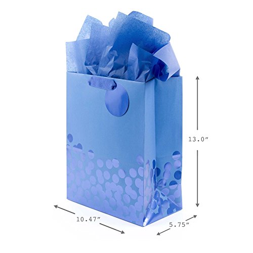 Hallmark 13-Inch Large Gift Bag with Tissue Paper, Blue Foil Dots (2-Pack)