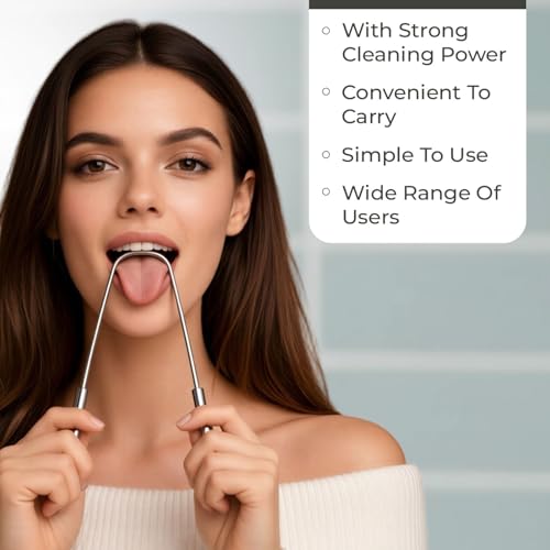 Stainless Steel Tongue Scraper 2 Pack with Travel Cases for Bad Breath