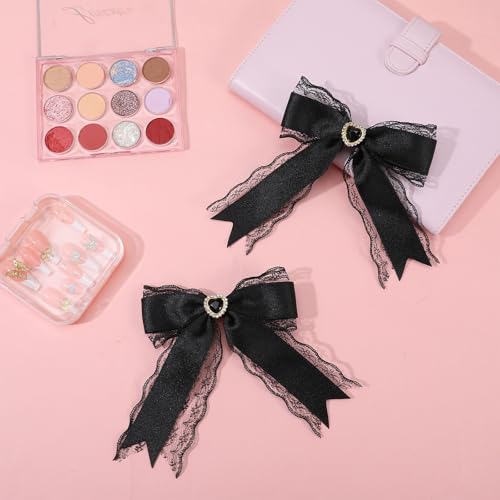 Black Lace Bow Hair Clips with Long Tail 2Pcs