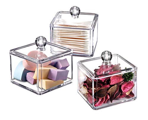 KW Collection Square Acrylic Cotton Swab & Makeup Organizer - Clear, 1 Pack