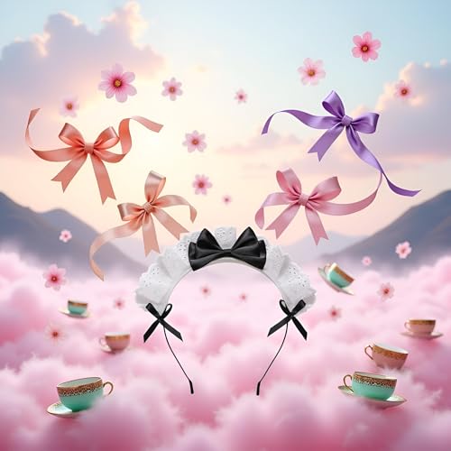 Black Lace Bow Lolita Headband Maid Cosplay Hair Band
