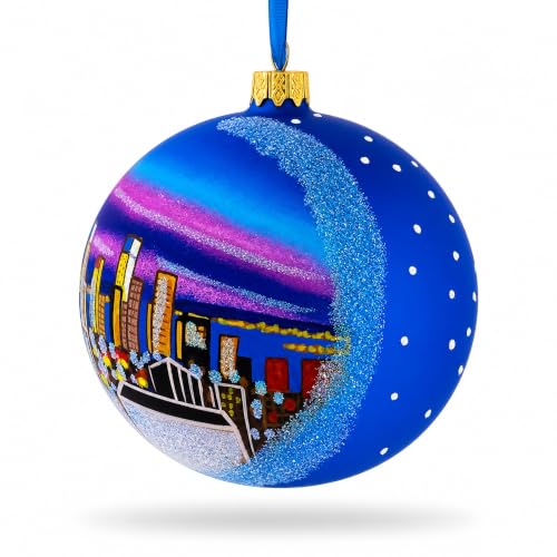 NYC Night Glass Ball Christmas Ornament - Hand-Painted 4 Inch Holiday Decor