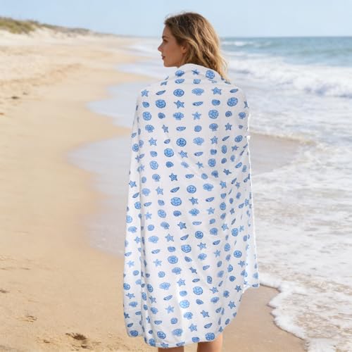Coastal Ocean Life Flannel Throw Blanket, 50x60 Inch Seashell Beach Decor