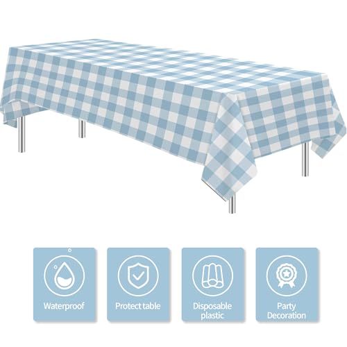 Light Blue Gingham Tablecloth Set - 3 Pcs, 55 x 86in