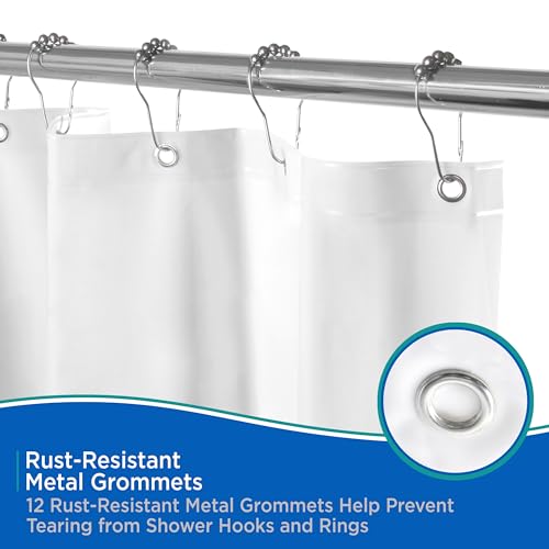 Kenney Extra Long Waterproof PEVA Shower Curtain Liner - 70" x 78", White