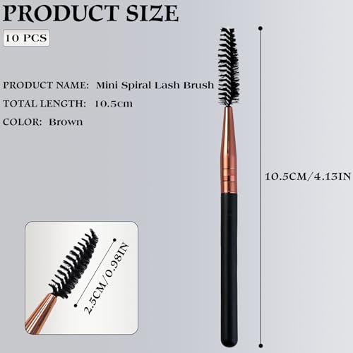 Zoolinn 10Pcs Reusable Mascara Brush Wands & Eyebrow Spoolies, Rose Gold
