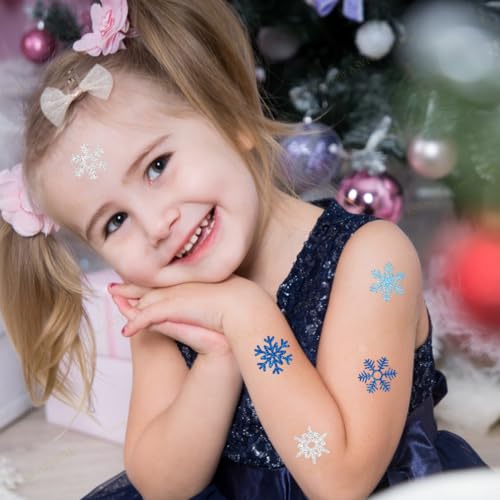 Glitter Snowflake Temporary Tattoos, 48PCS Winter Body Stickers