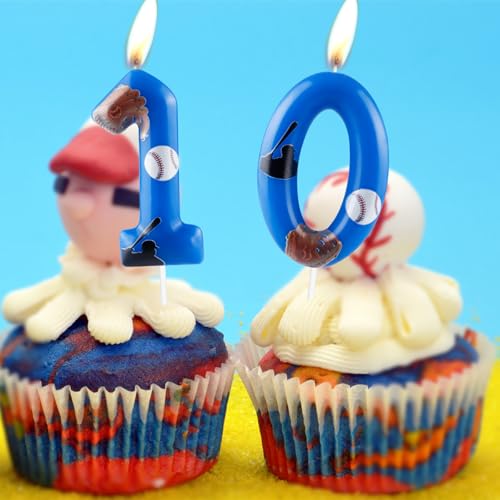Blue Baseball Number 6 Birthday Candle Cake Topper for Sports Party