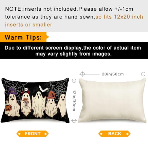 Halloween Ghost Pillow Cover 12x20 | Jack O'Lantern Lumbar Cushion