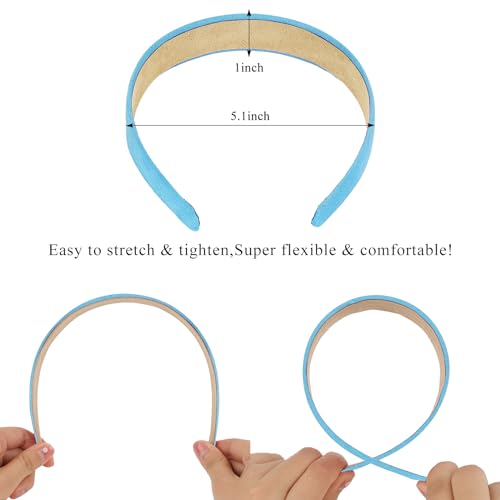 Wecoe Light Blue Suede Headband for Women and Girls, 1 Inch Wide Solid Hair Band