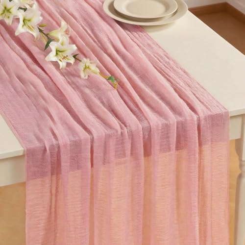 Pink Cheesecloth Table Runner 10ft 3 Pack - Boho Wedding Decor