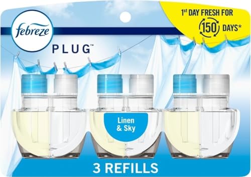 Febreze Plug-In Air Freshener Refill, Linen & Sky, 3 Count