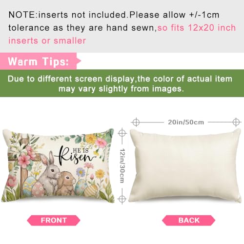 Easter Bunny Pillow Cover 12x20 | He is Risen Cross Design