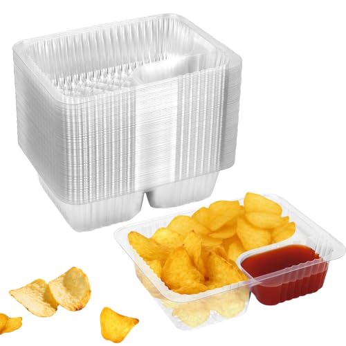 50 Pcs Disposable Nacho Trays with Dip Compartment - 12oz Plastic Serving Dish
