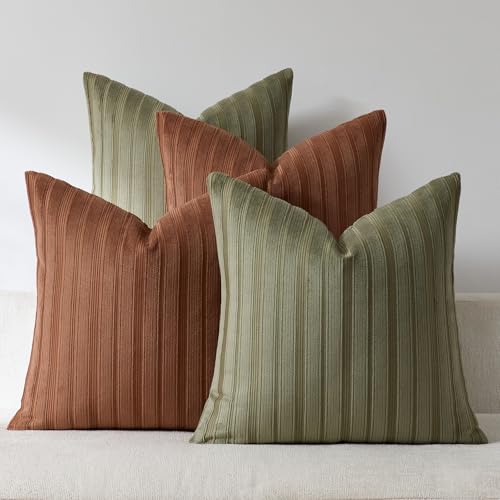 DEZENE Set of 4 Soft Striped Corduroy 18x18 Pillow Covers