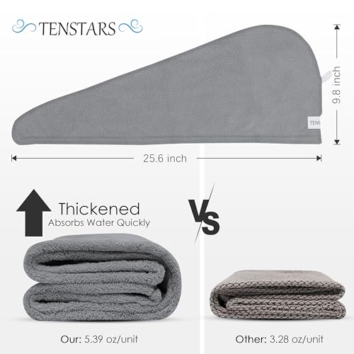TENSTARS Microfiber Hair Towel Wrap - Quick Dry 5 Pack for All Hair Types