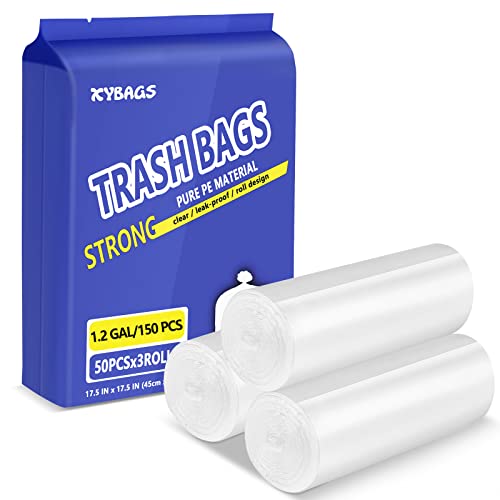 XYBAGS 1.2 Gallon Clear Trash Bags - 150 Count Small Garbage Liners for Office & Bathroom