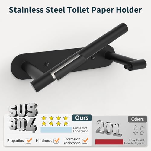 304 Stainless Steel Toilet Paper Holder - Wall Mounted Double Post, Black