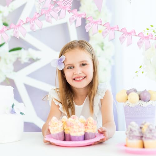 Pink Satin Bow Garland - 2 Pcs Pre-Strung Party Decor