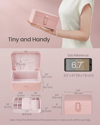 SONGMICS Travel Jewelry Organizer - 2-Layer Portable Jewelry Box in Jelly Pink