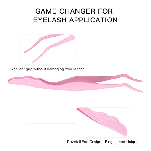 Miuffue Stainless Steel Lash Applicator Tool - Pink Curved Eyelash Tweezers for Cluster and Strip Lashes