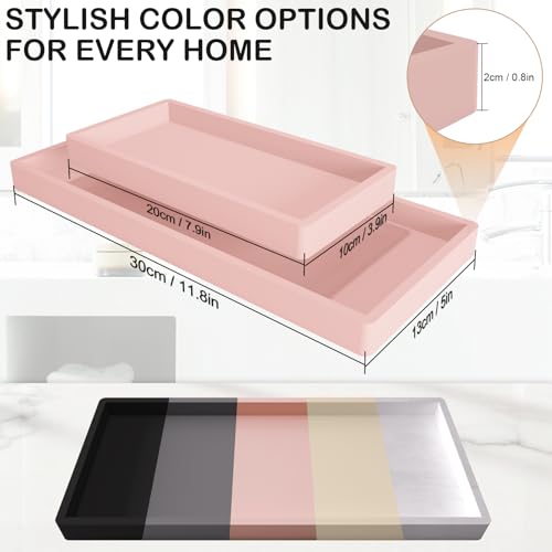BLESWIN Pink Silicone Bathroom Vanity Tray 7.8 x 3.9 Inch - Non-Slip Organizer for Perfume, Jewelry, Soap