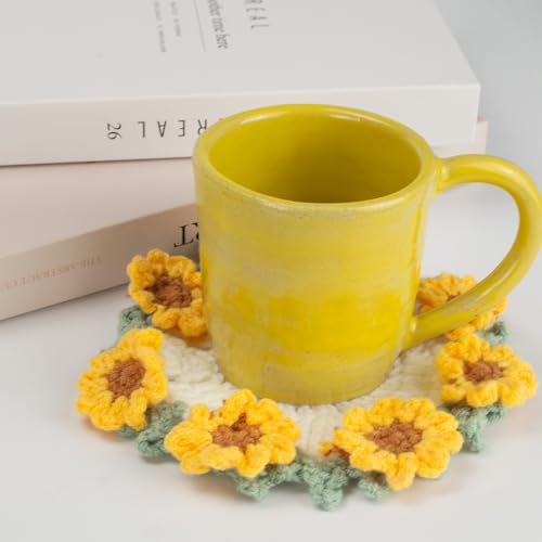 Sunflower Crochet Potted Plant Coasters - Soft Decorative Flowers